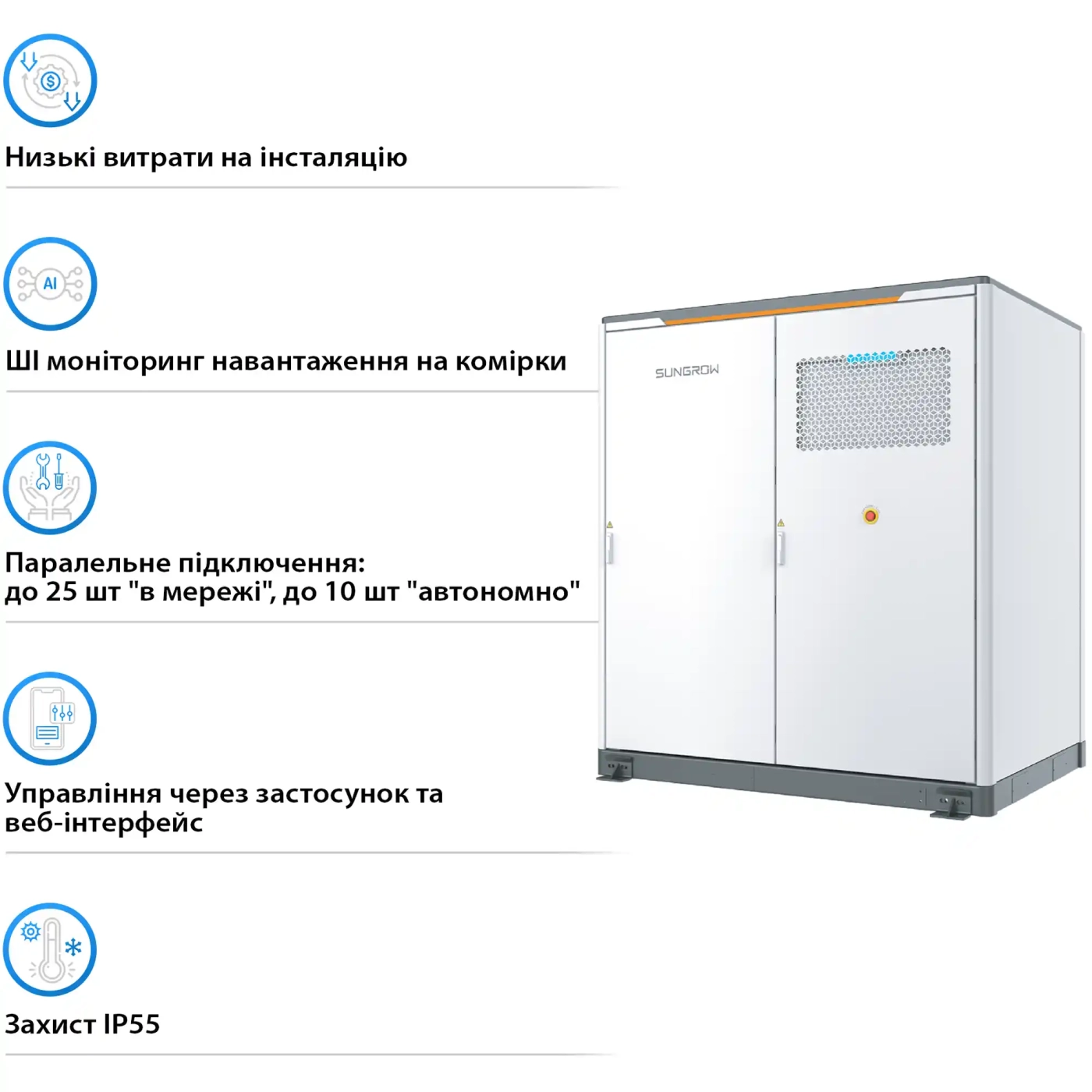 Купить Система хранения энергии Sungrow PowerStack ESS 125KW 510KWh  820v 314AH LiFePO4 IP55, Fire Extinguisher, Liquid Cooled (ST510CS-4H) - фото 5