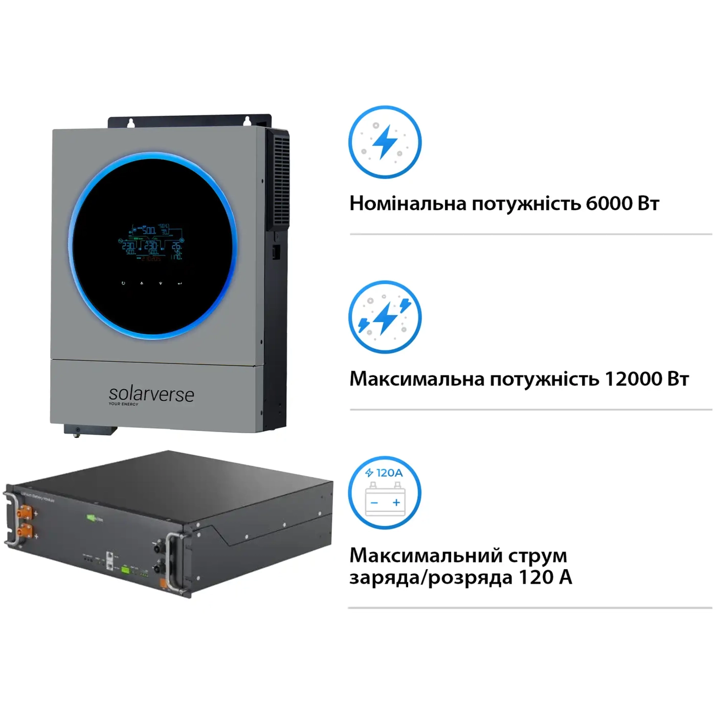 Купить Система хранения энергии Solarverse SV-1SV6K1-LES5.1K1 6kW 5.1kWh 1BAT LiFePO4 ≥6000 циклов (SV-1SV6K1-LES5.1K1) - фото 3