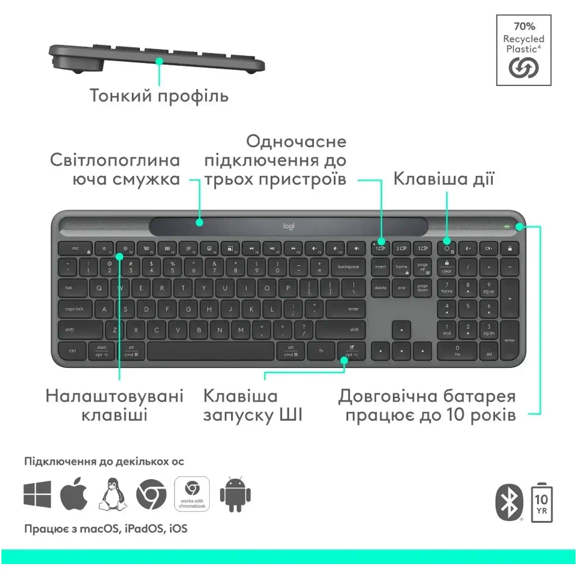 Купить Клавиатура Logitech Signature Slim Solar Plus K980 Graphite (920-013764) - фото 7