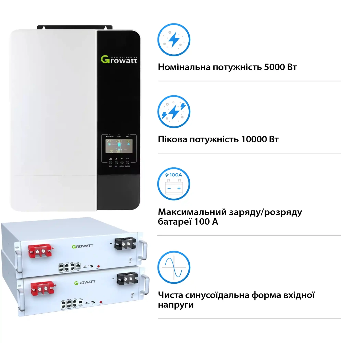 Купить Система хранения энергии Growatt SV-1GR5K1-LGR10K1-1 5kW 10.2kWh 2BAT LiFePO4 6000 циклов (SV-1GR5K1-LGR10K1-1) - фото 3