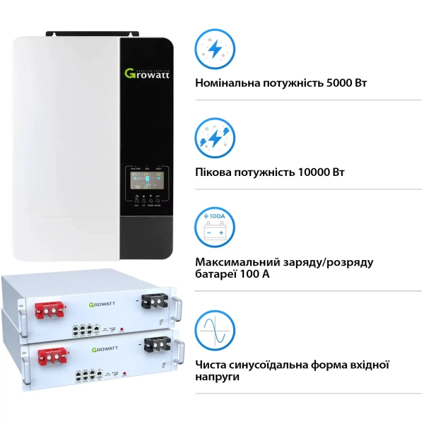 Купить Система хранения энергии Growatt SV-1GR5K1-LGR10K1-1 5kW 10.2kWh 2BAT LiFePO4 6000 циклов (SV-1GR5K1-LGR10K1-1) - фото 3