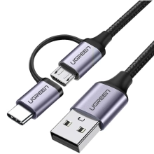Купить Кабель UGREEN US177 USB 2.0 to MicroUSB + USB Type-C 3A 1m Black (30875) - фото 1