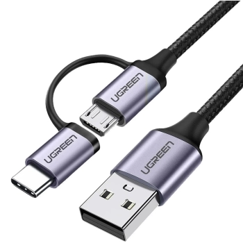 Купить Кабель UGREEN US177 USB 2.0 to MicroUSB + USB Type-C 3A 1m Black (30875) - фото 1