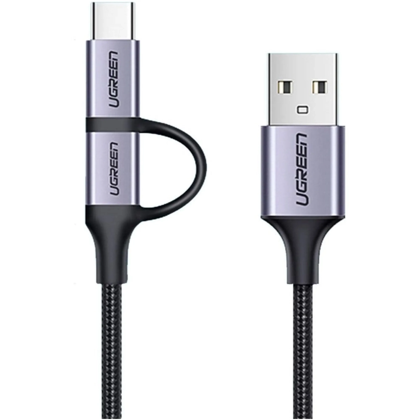 Купить Кабель UGREEN US177 USB 2.0 to MicroUSB + USB Type-C 3A 1m Black (30875) - фото 2