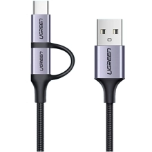 Купить Кабель UGREEN US177 USB 2.0 to MicroUSB + USB Type-C 3A 1m Black (30875) - фото 2