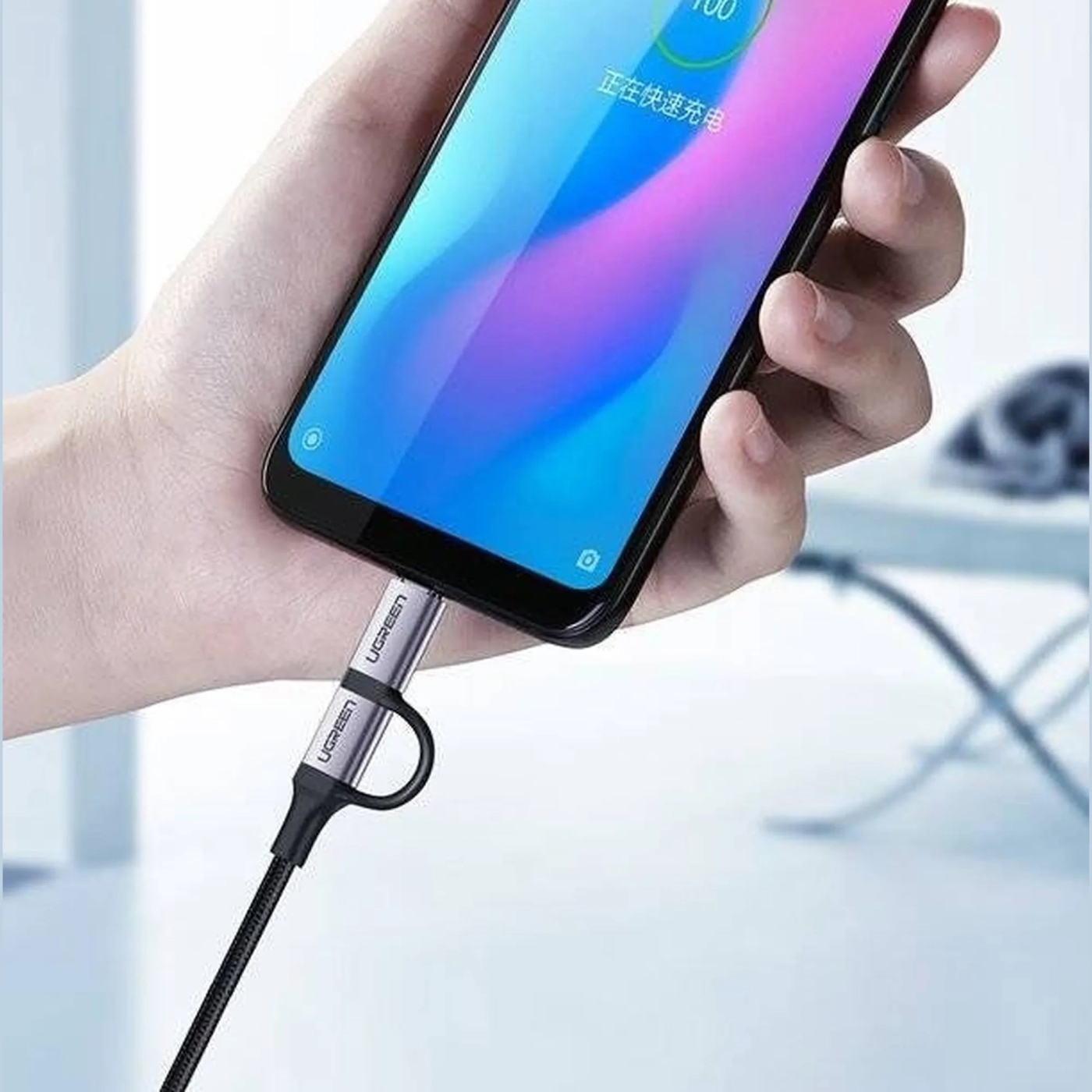 Купить Кабель UGREEN US177 USB 2.0 to MicroUSB + USB Type-C 3A 1m Black (30875) - фото 3