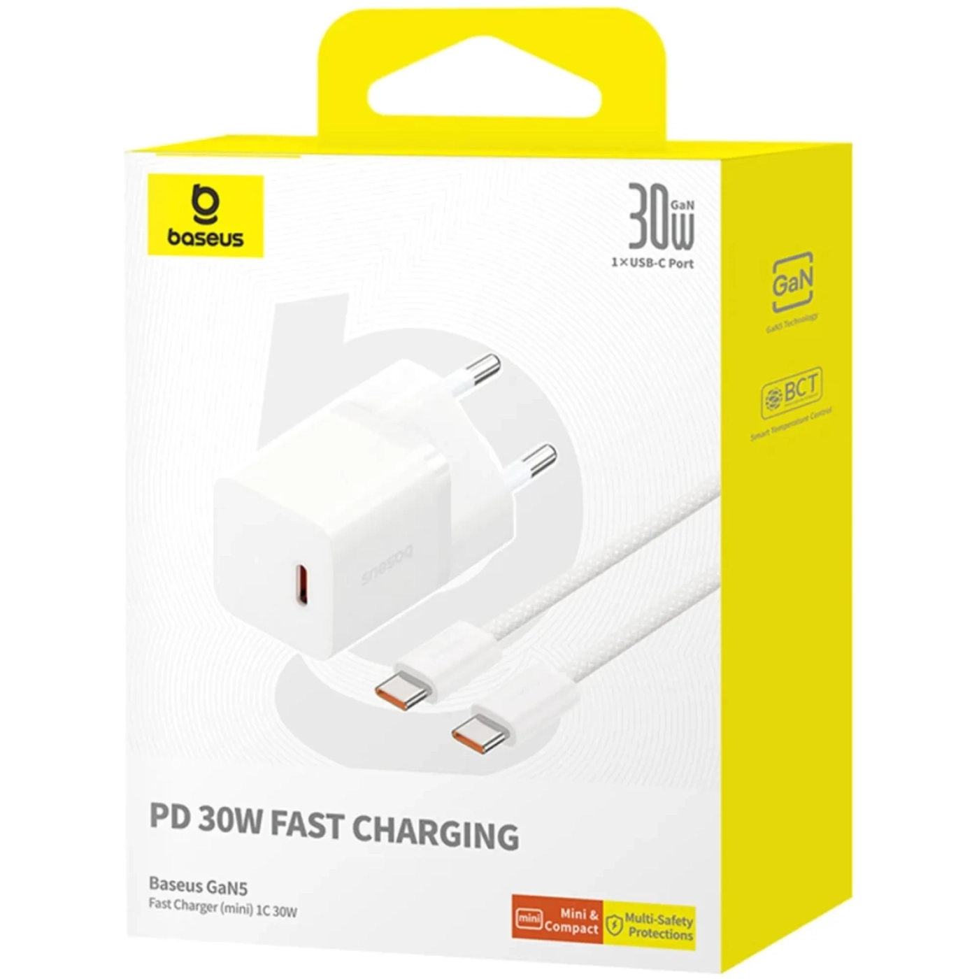 Купити Зарядний пристрій Baseus GaN5 Mini 1C 30W Moon White + кабель USB-C 100W 1m Moon White (P10110902213-00) - фото 7