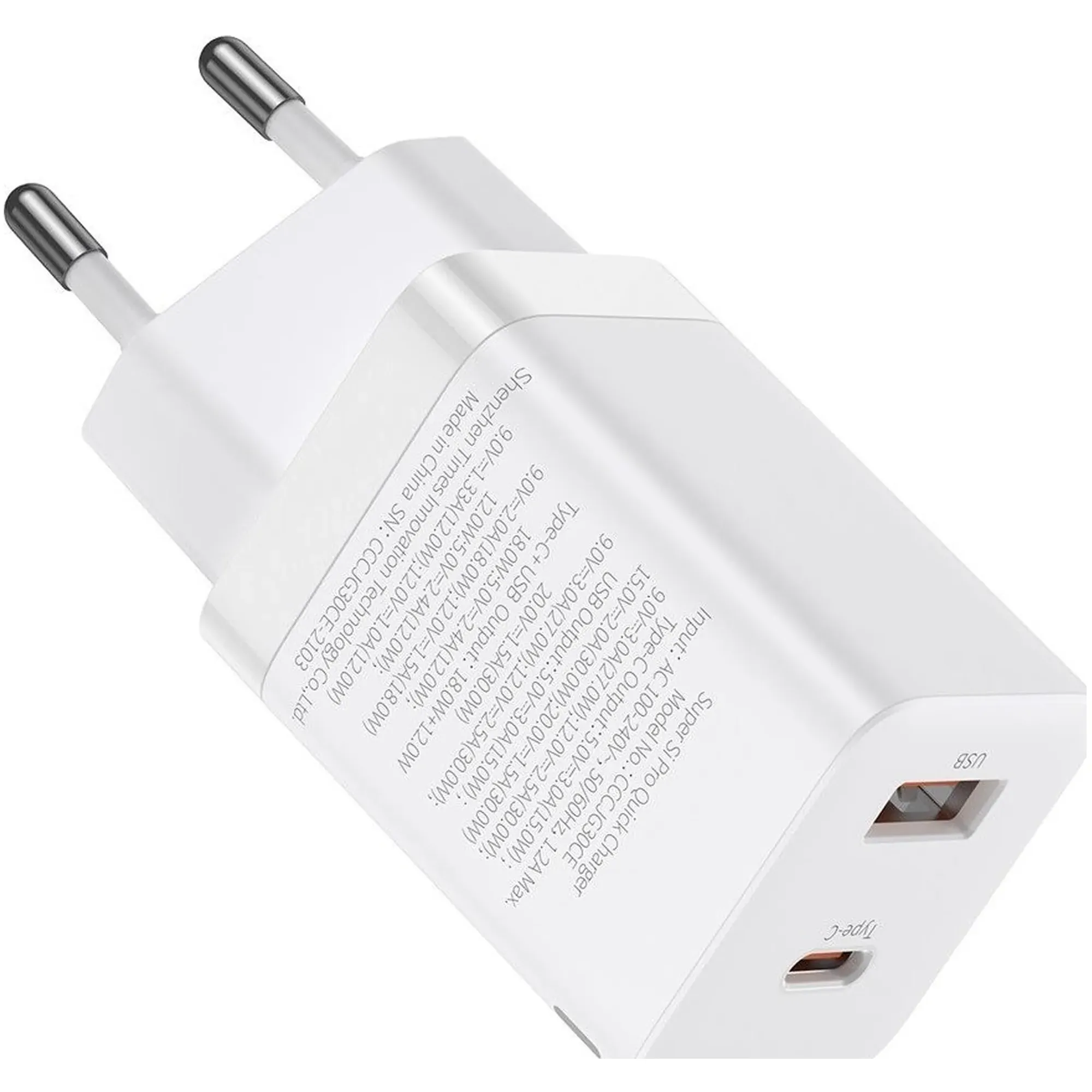 Купить Зарядное устройство Baseus Super Si Pro C+U 30W White (CCSUPP-E02) - фото 4