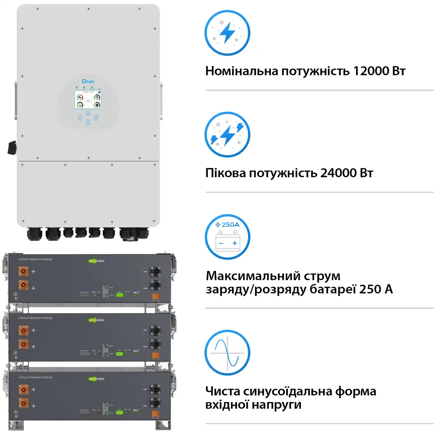 Купить Система хранения энергии DEYE SV-1DE12K1-LEC15K1-1 12kW 15.4kWh 3BAT LiFePO4 ≥6000 циклов (SV-1DE12K1-LEC15K1-1) - фото 3