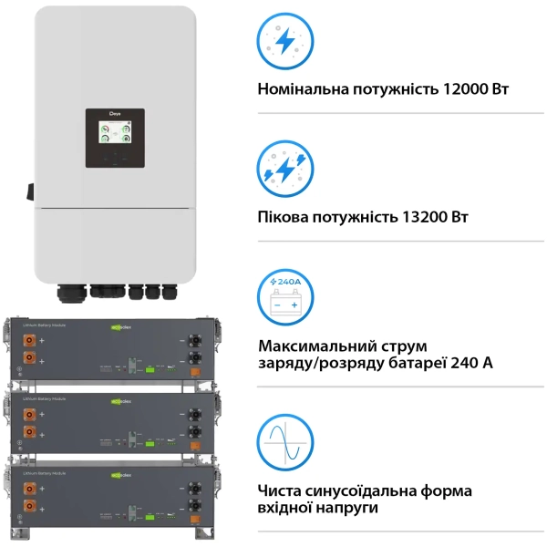 Купить Система хранения энергии DEYE SV-3DE12K2-LEC15K1-1 12kW 15.4kWh 3BAT LiFePO4 ≥6000 циклов (SV-3DE12K2-LEC15K1-1) - фото 3