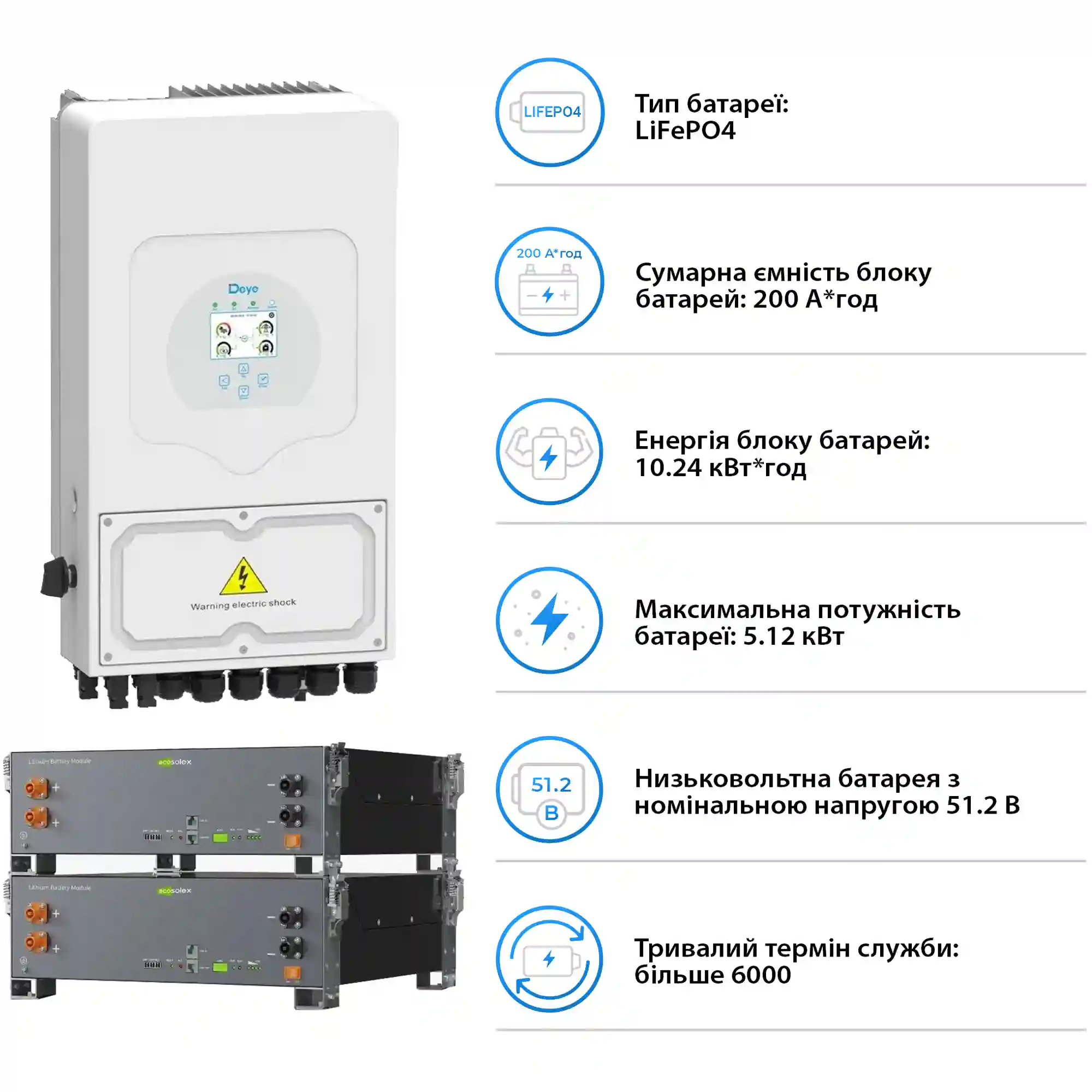 Купить Система хранения энергии DEYE SV-1DE6K2-LEC10K1-1 6kW 10.2kWh 2BAT LiFePO4 ≥6000 циклов (SV-1DE6K2-LEC10K1-1) - фото 5