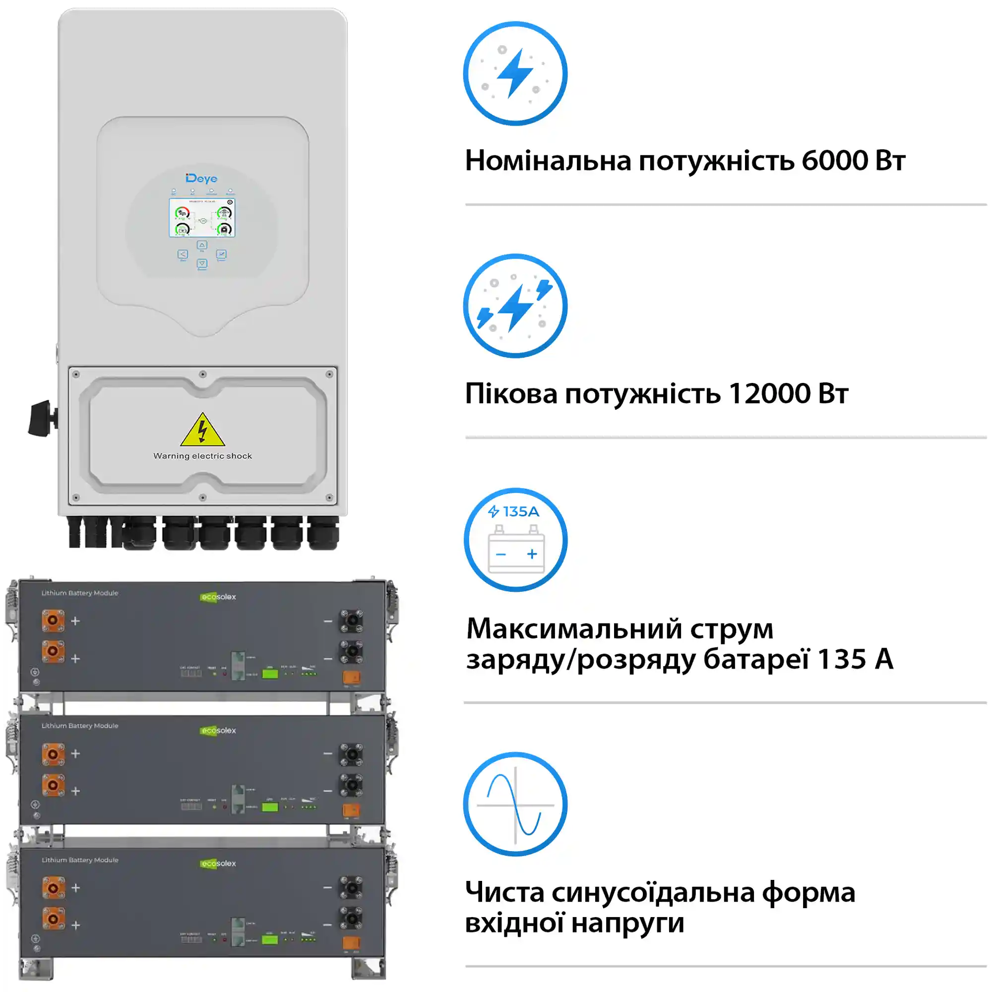 Купить Система хранения энергии DEYE SV-1DE6K2-LEC15K1-1 6kW 15.4kWh 3BAT LiFePO4 ≥6000 циклов (SV-1DE6K2-LEC15K1-1) - фото 3