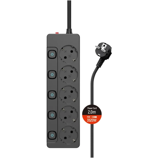 Купить Сетевой фильтр ColorWay 5 розеток 2м Black (CW-PSEA52SBK) - фото 3