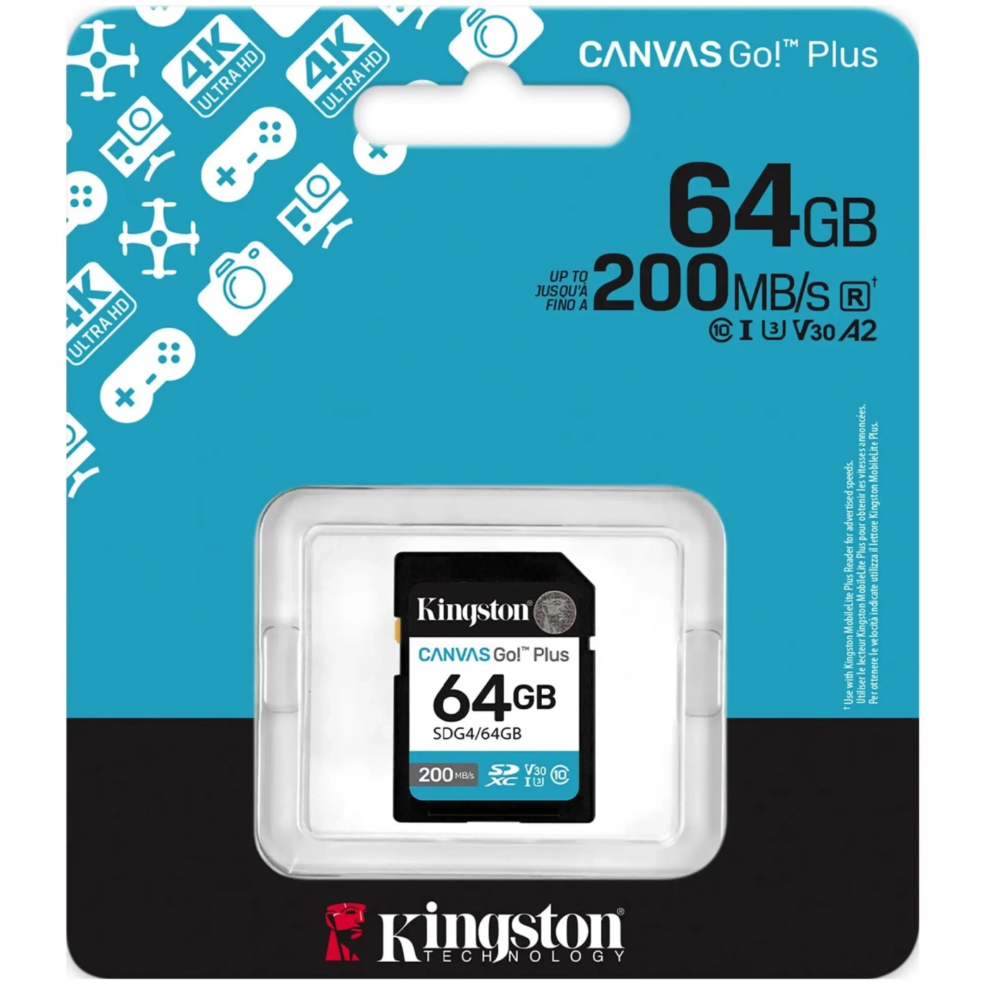 Купить Карта памяти Kingston 64GB SDXC Canvas Go Plus Gen4 200MB (SDG4/64GB) - фото 3
