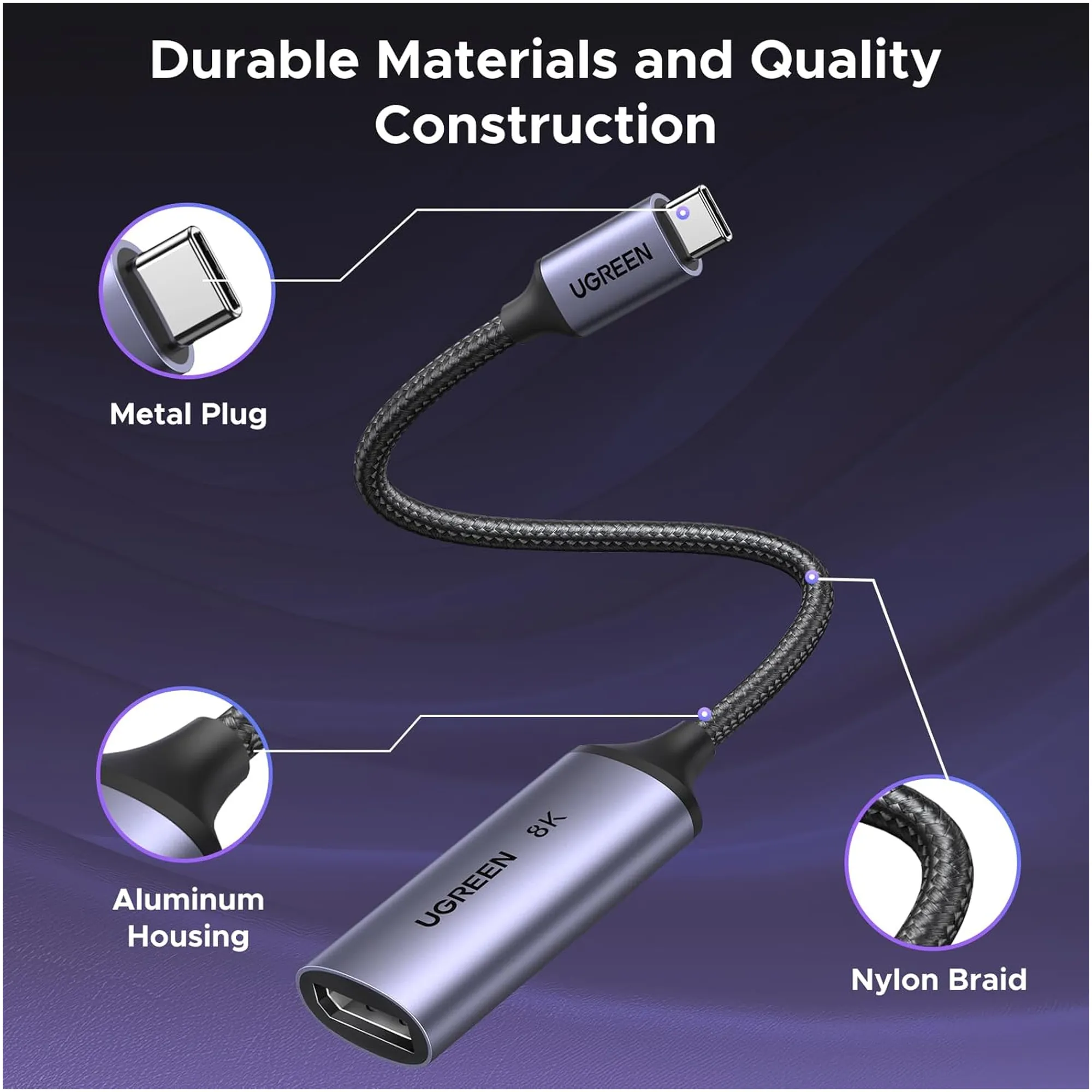 Купить Переходник UGREEN CM654 USB-C to DisplayPort Thunderbolt 4 Grey (15575) - фото 3