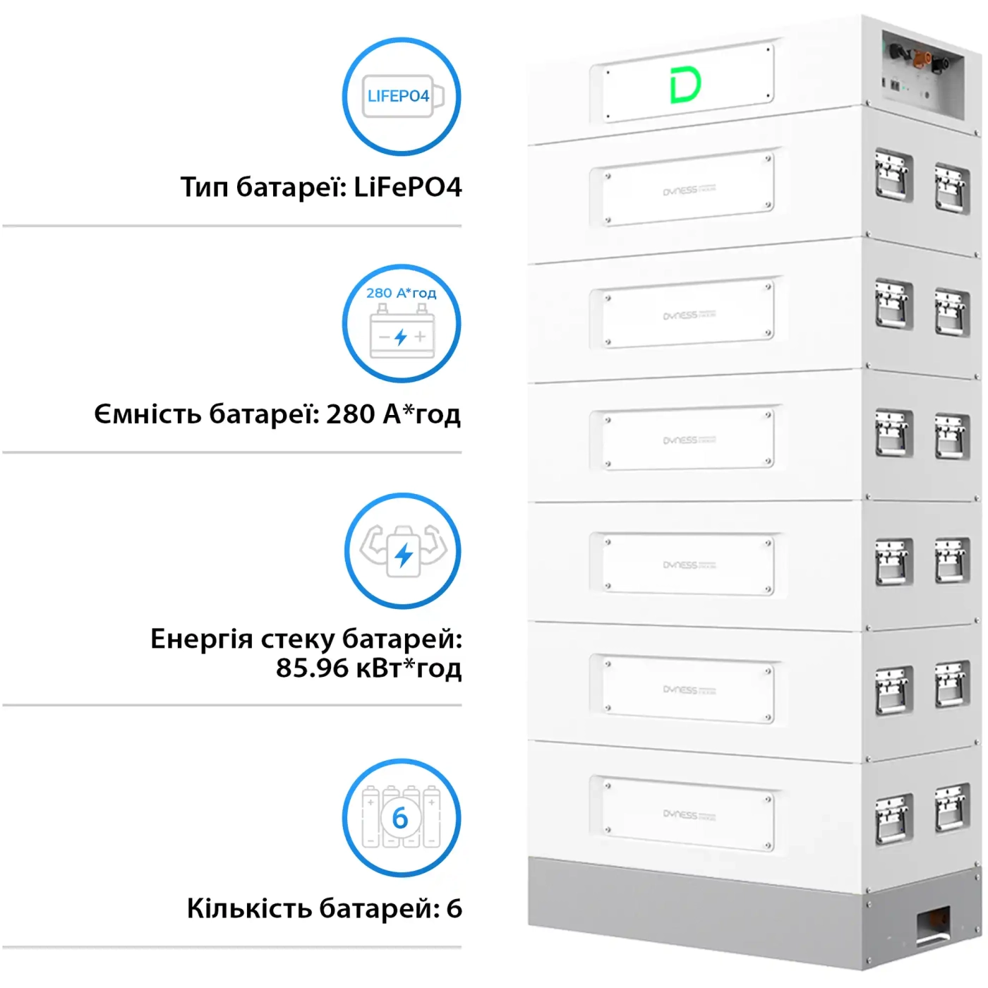 Купити Блок батарей Dyness STACK280-6 6xS51280  85kWh 307.2V 280Ah LiFePO4 SBDU280 (STACK280-6-85kWh) - фото 3