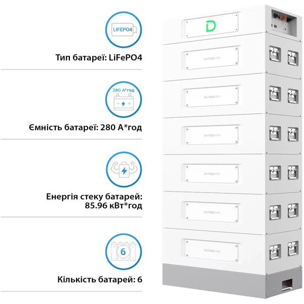 Купити Блок батарей Dyness STACK280-6 6xS51280  85kWh 307.2V 280Ah LiFePO4 SBDU280 (STACK280-6-85kWh) - фото 3