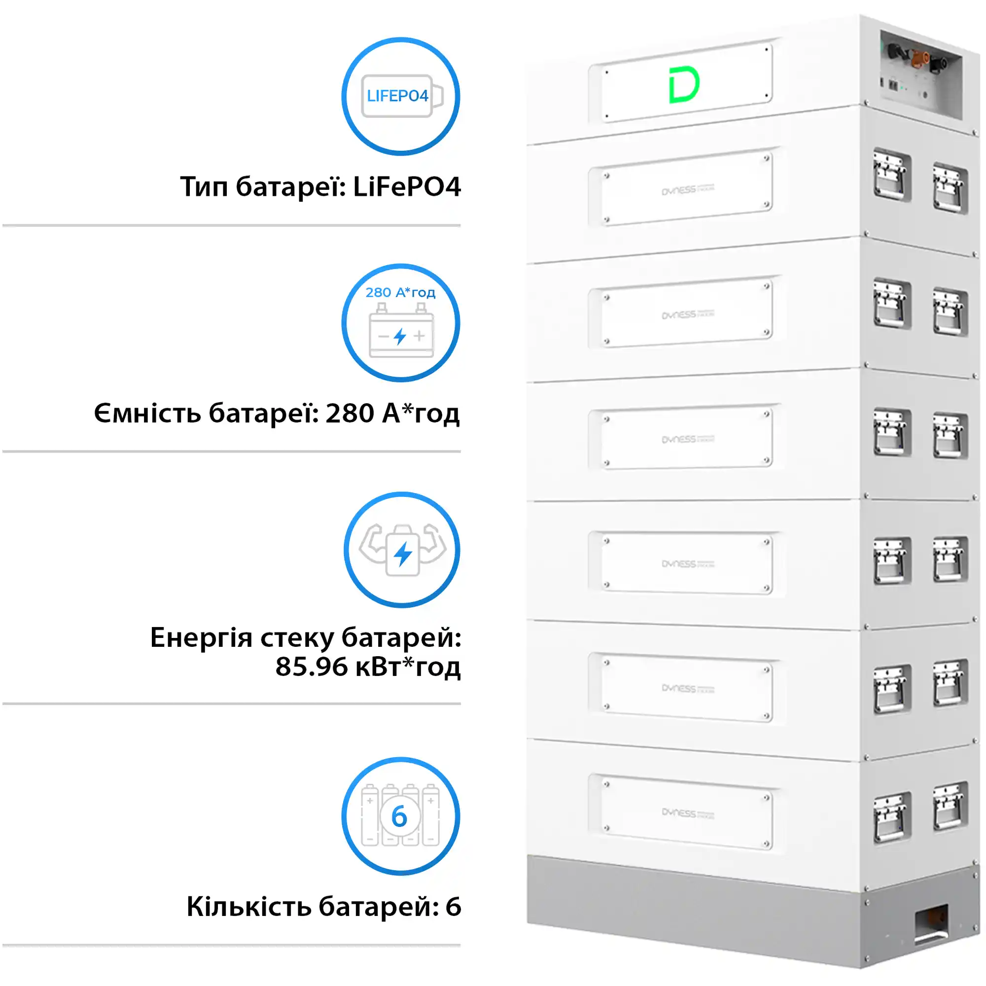 Купити Блок батарей Dyness STACK280-6 6xS51280  85kWh 307.2V 280Ah LiFePO4 SBDU280 (STACK280-6-85kWh) - фото 3