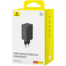Купити Зарядний пристрій Baseus GaN6 Pro Fast Charger 2USB-C+2USB 65W EU ClusterBlack + кабель USB-C 100W 20V/5A 1m Black (P10162701113-00) - фото 5