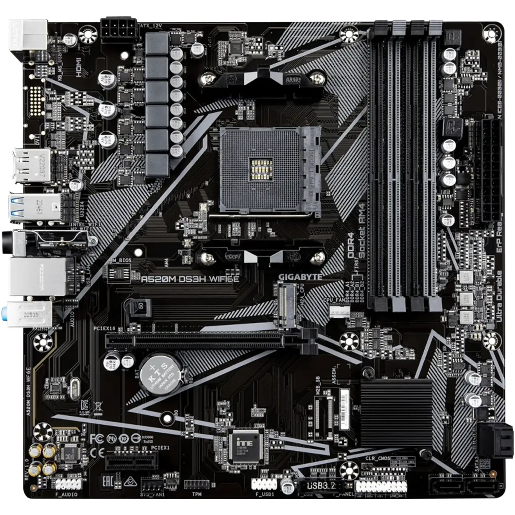 Купити Материнська плата GIGABYTE A520M DS3H WIFI6E (sAM4, AMD A520, DDR4, mATX) - фото 2