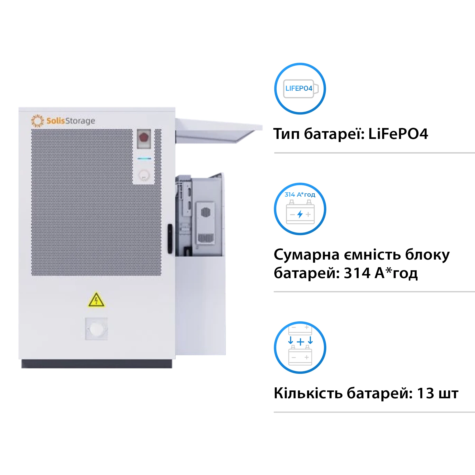 Купити Система збереження енергії Solis Evercore 125kW 261kWh 832v 314AH lifepo4 IP55 Fire Extinguisher AirConditioner with air channel (EverCore-261kWh-PRO-C5) - фото 3