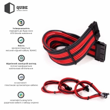 Купити Набір кабелів для блоку живлення QUBE 1x24P MB, 2x4+4P CPU, 2x6+2P VGA Black-Red - фото 2