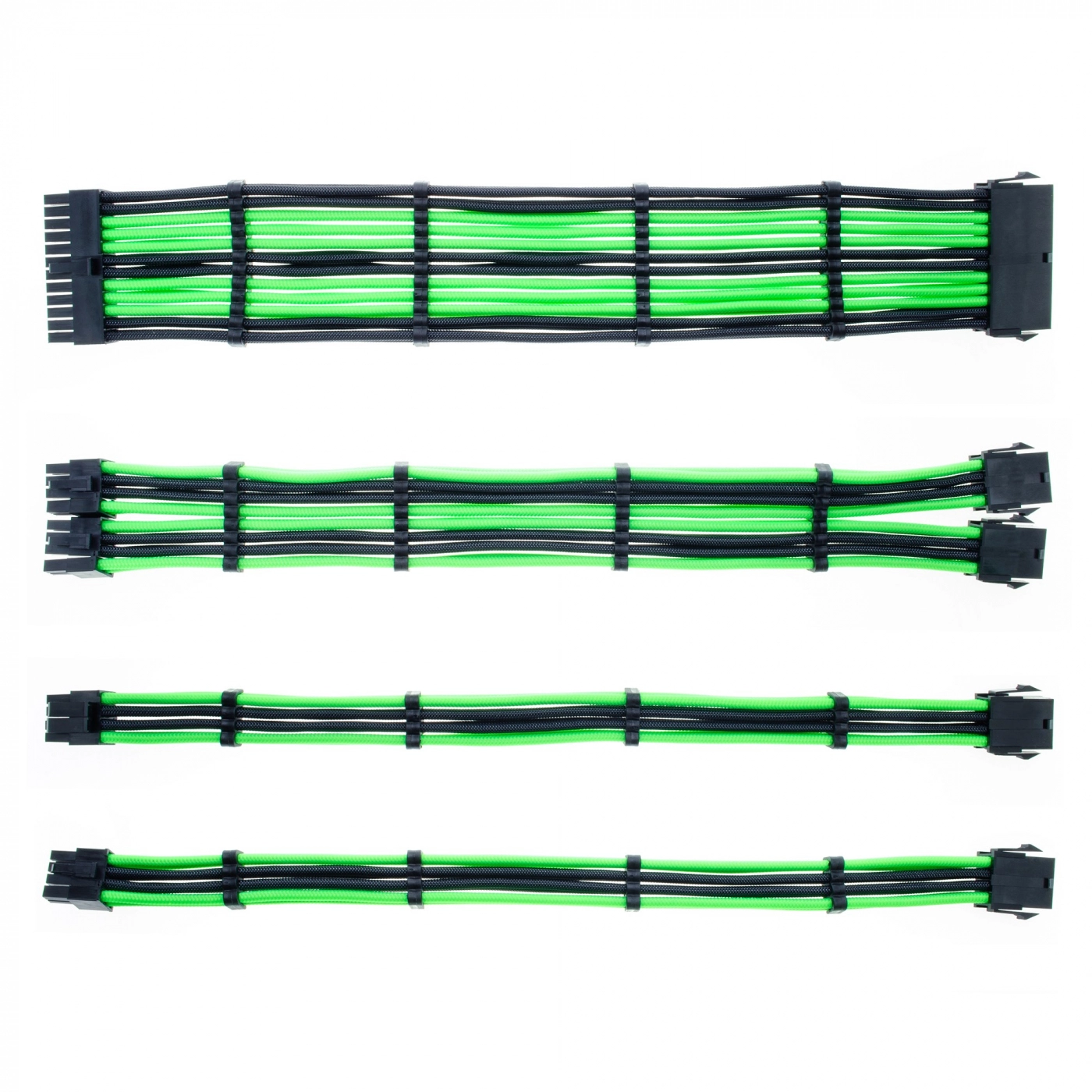 Купити Набір кабелів для блоку живлення QUBE 1x24P MB, 1x4+4P CPU, 2x6+2P VGA Black-Green - фото 1