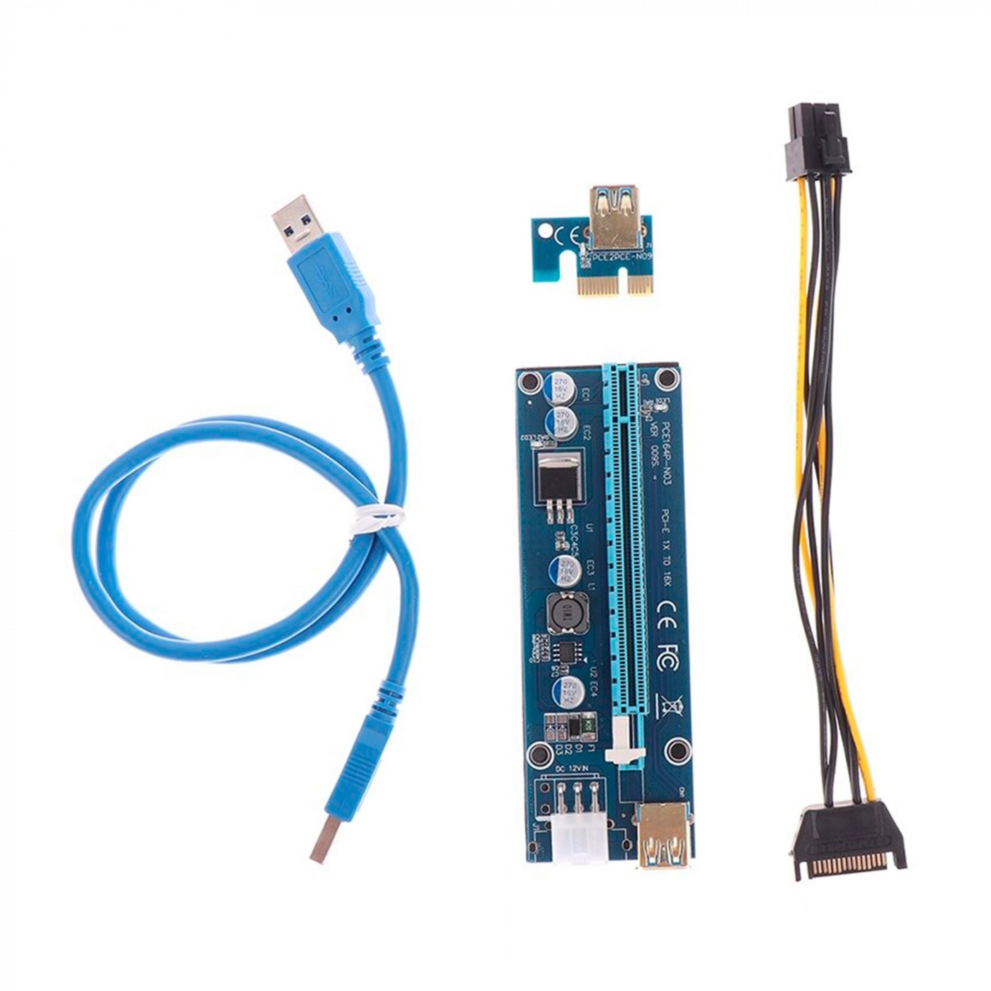 Купить Райзер QUBE PCI-E x1 to 16x 60cm USB 3.0 Cable SATA to 6Pin Power PCE164P-NO3 ver 009S - фото 1
