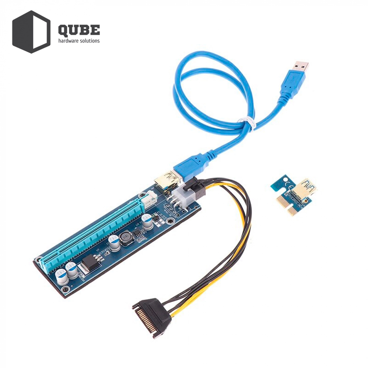 Купити Райзер QUBE PCI-E x1 to 16x 60cm USB 3.0 Cable SATA to 6Pin Power PCE164P-NO3 ver 009S - фото 5