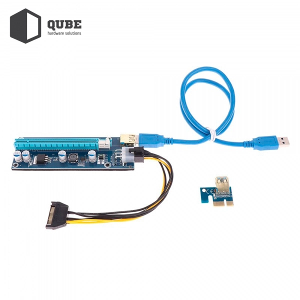 Купити Райзер QUBE PCI-E x1 to 16x 60cm USB 3.0 Cable SATA to 6Pin Power PCE164P-NO3 ver 009S - фото 6