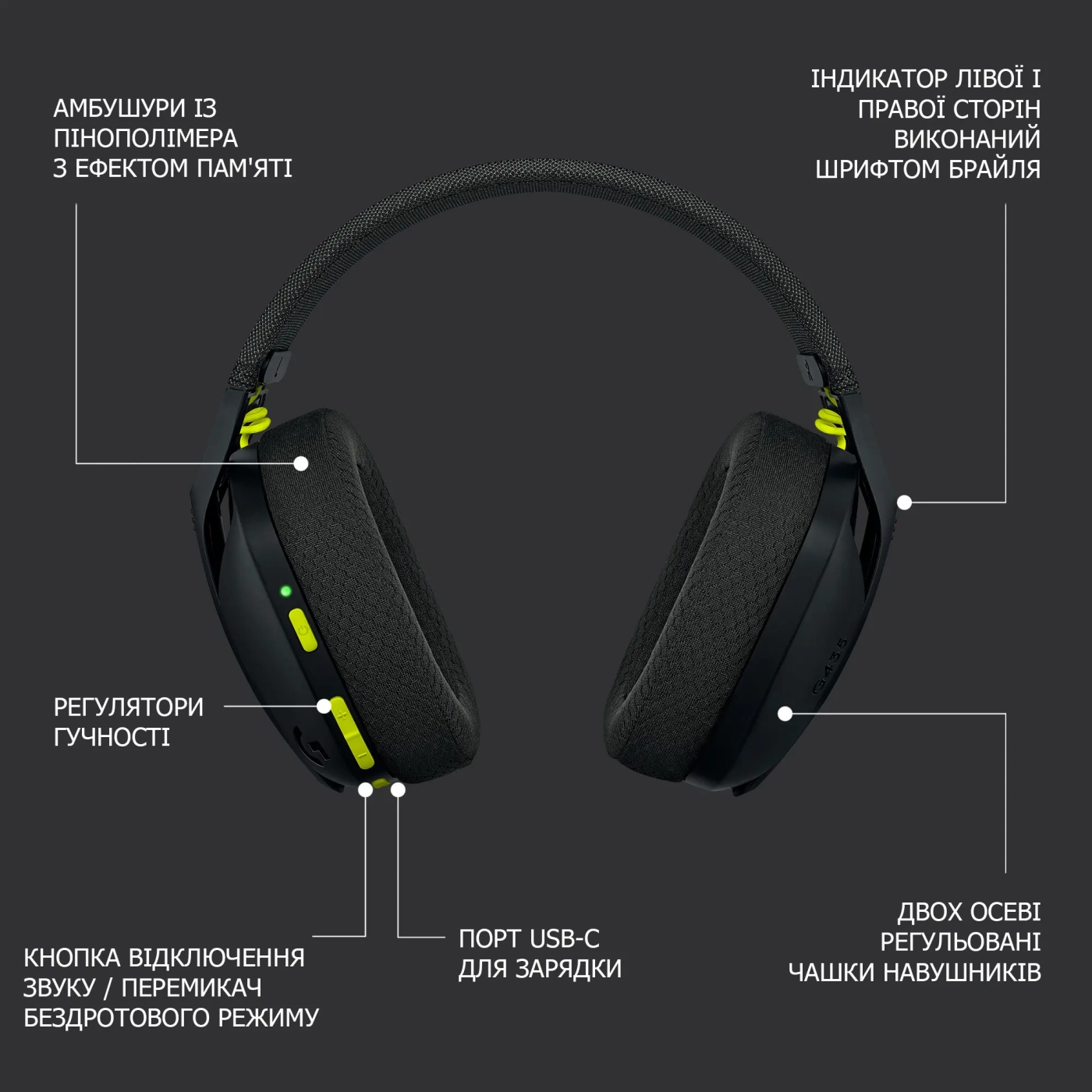 Купити Навушники Logitech G435 Lightspeed Wireless Gaming Headset Black - фото 9